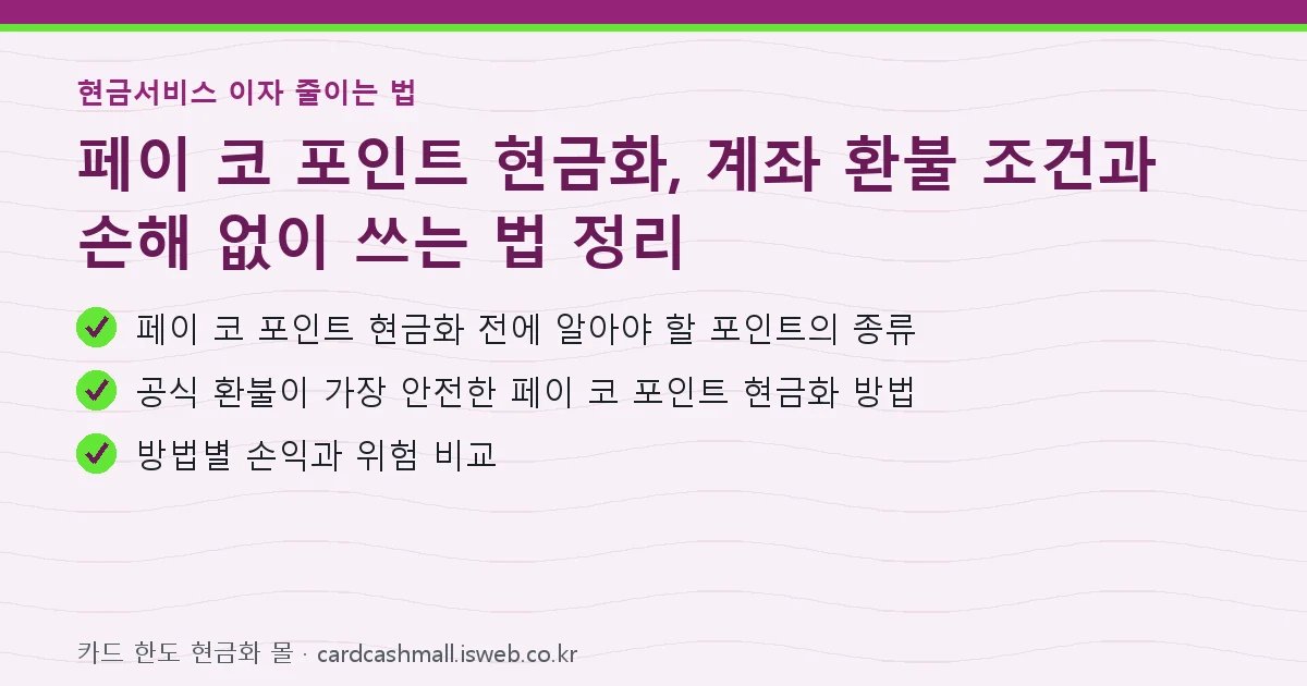 페이 코 포인트 현금화 핵심 내용 요약