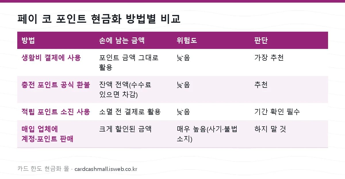 페이 코 포인트 현금화 페이 코 포인트 현금화 방법별 비교